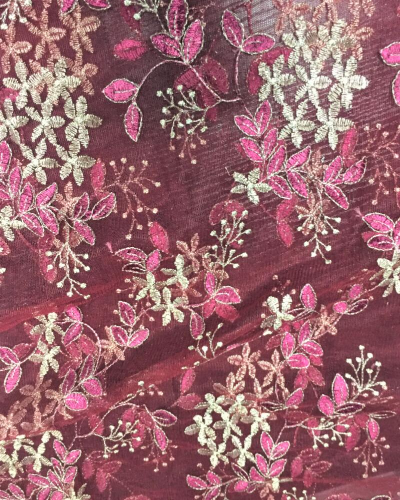 sari material of mesh embroider