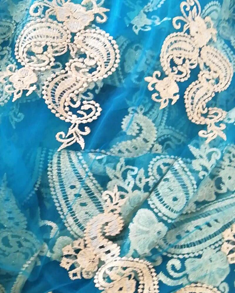 sari material of mesh embroider